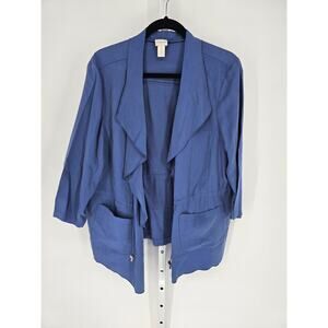 Chico's Women's Long Sleeve Purple Open Front Pockets Ruffle Jacket Size 3 (XL)